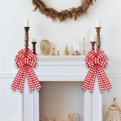 Buffalo Plaid Wreath Bow by [Brand Name] - Large Red & White Burlap Bow for Rustic Indoor/Outdoor Decor