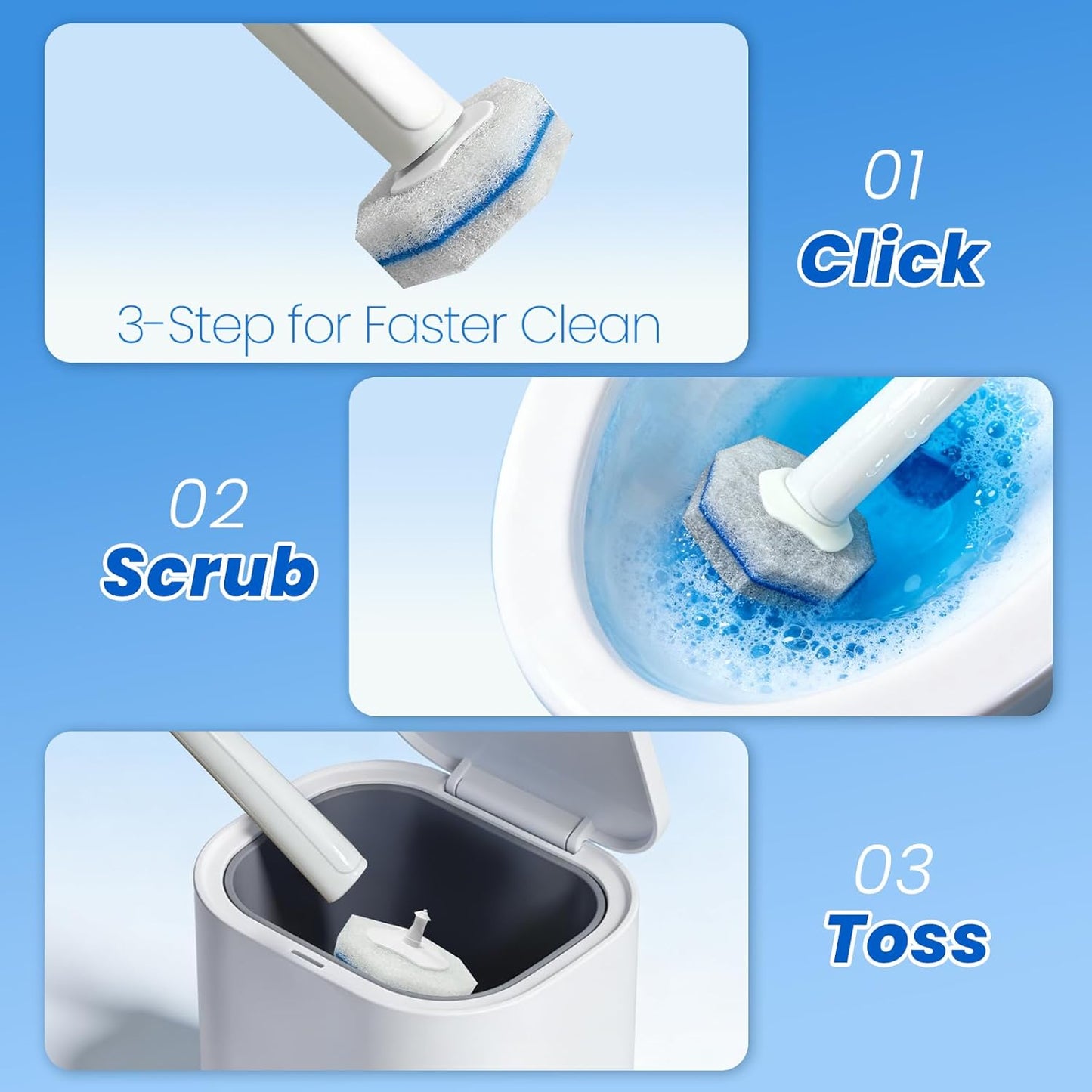 Skiennix Toilet Cleaning System - 40 Disposable Brush Refills & Wall-Mounted Holder Set
