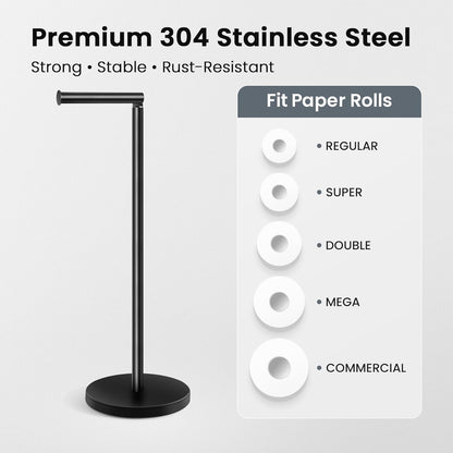 Cesun Toilet Paper Holder - Free Standing Black Stainless Steel Design with Heavy Weighted Base | Non-Slip
