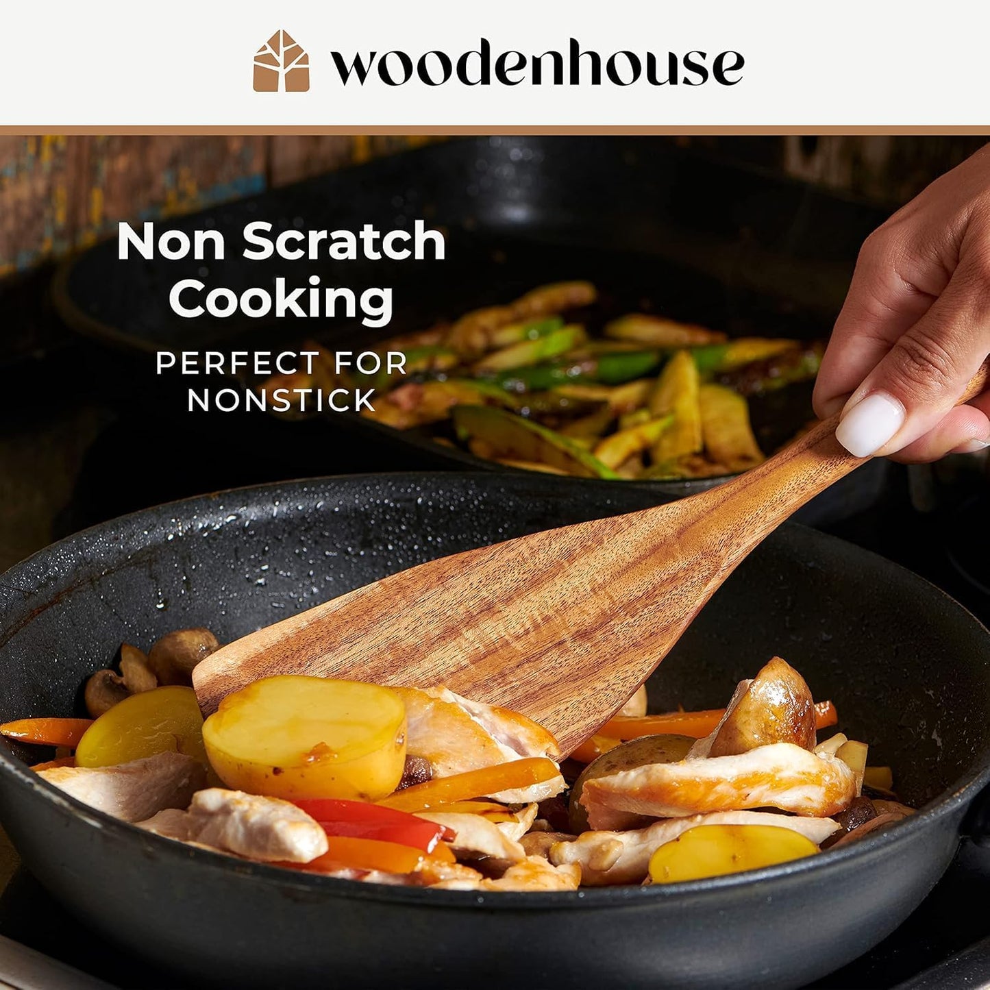 Skiennix Wooden Spoons - 10 Pc Teak Utensil Set, Durable, Nonstick & Heat Resistant with Ergonomic Handles