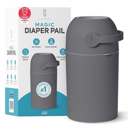 L.A. Baby Magic Diaper Pail - Odor-Free System with Child-Safe Lock - No Refills Needed - Gray