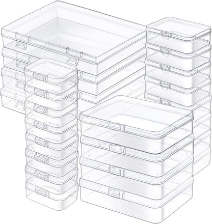 Skiennix Mini Plastic Storage Containers - 24 Pack Clear Boxes with Hinged Lids & Labels for Crafts