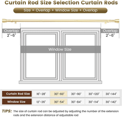 Skiennix Gold Curtain Rod - Heavy Duty Adjustable Telescopic Design | 30-60 Inch, 2 Pack for Windows