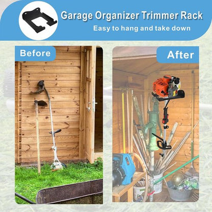 Ertuohg Garage Organizer - Heavy Duty Steel Trimmer Rack | Wall-Mounted Garden Tool Storage, Black, 5.9 x 4.9 x 1.5 Inches