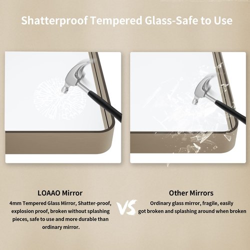 LOAAO 72”X36” Bronze Bathroom Mirrors for Vanity, Rounded Rectangle Brushed Bronze Metal Frame Mirror, Anti-Rust, Tempered Glass, Hangs Horizontally or Vertically