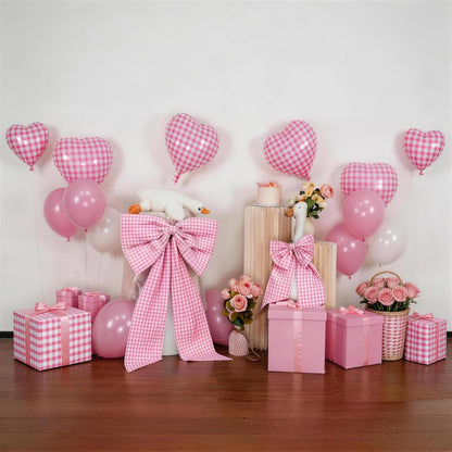 One Silly Goose Pink Checkered Bow Decor - 2 Pack of Large & Small Blue and White Backdrop for Girls' Parties