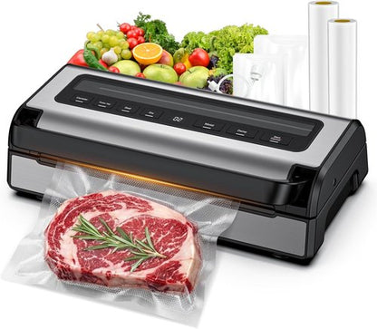 Automatic Food Vacuum Sealer Machine - 180W Hands-Free Kitchen Sealer with Built-In Cutter & Storage | Includes 2 Rolls & 10 Bags