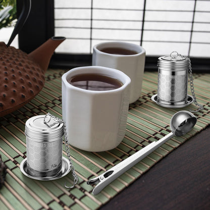 Umigy 4 Pcs Tea Infuser Tea Strainers for Loose Tea with Scoop, Extra Fine Mesh Tea Steeper 304 Stainless Steel Tea Diffuser Tea Leaf Holder with Extended Chain Hook For Brew Tea, Spices, Seasoning