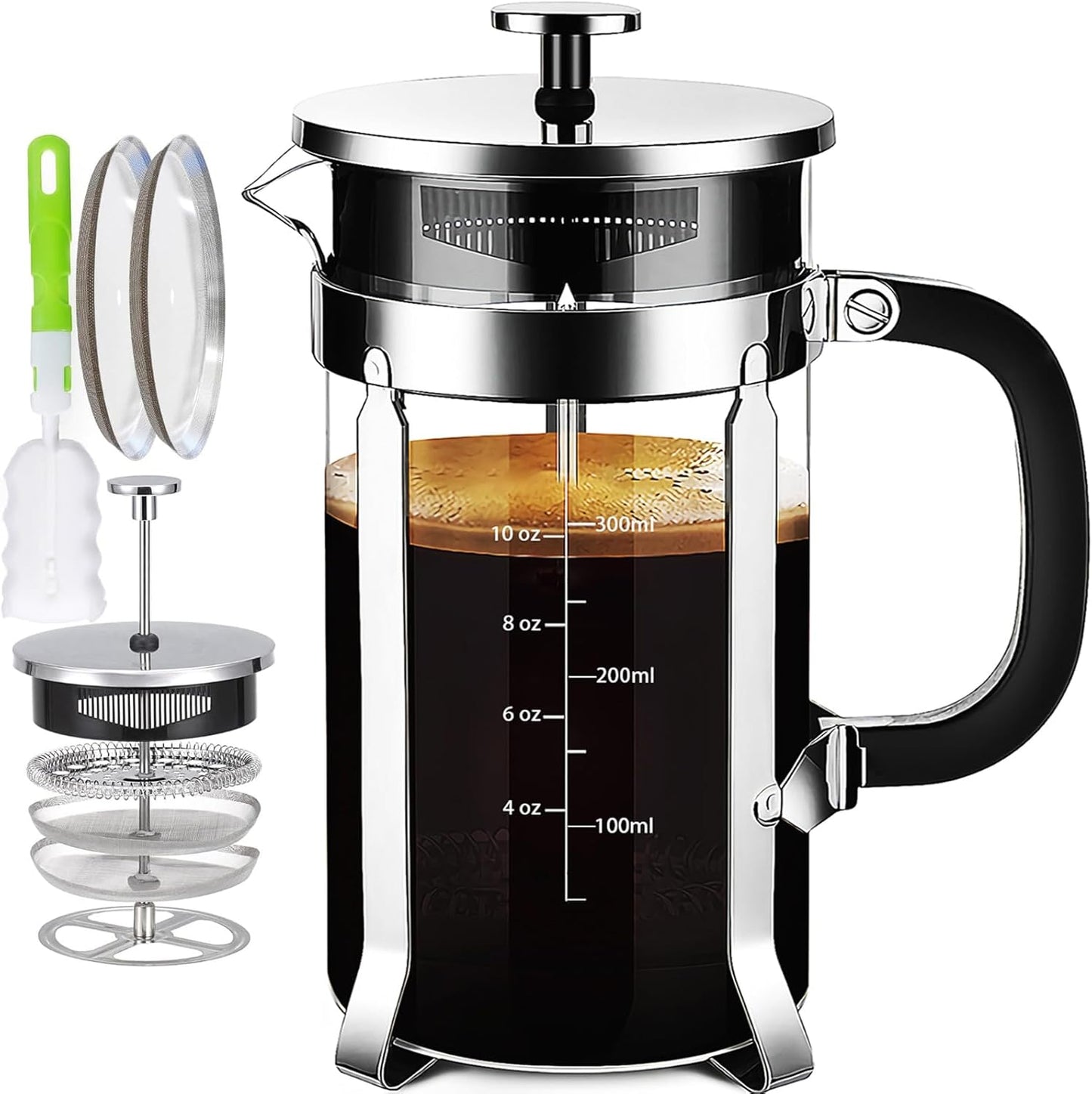 Skiennix French Press Coffee Maker - 304 Stainless Steel with 4 Filters | Heat-Resistant Borosilicate Glass, Copper 12oz