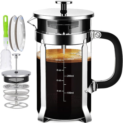 Skiennix French Press Coffee Maker - 304 Stainless Steel with 4 Filters | Heat-Resistant Borosilicate Glass, Copper 12oz