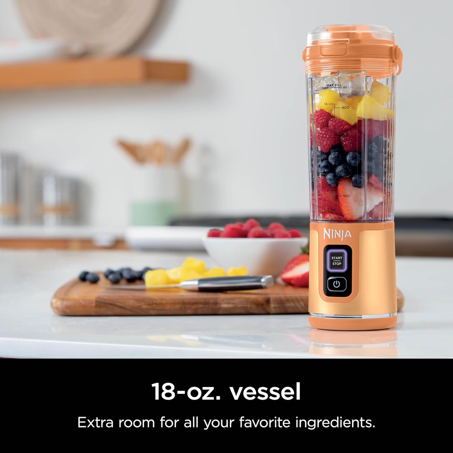 Ninja Blast Portable Blender - Cordless 18oz Personal Blender for Smoothies & Shakes | BPA Free, USB-C Rechargeable, Leakproof Lid, Orange Apricot