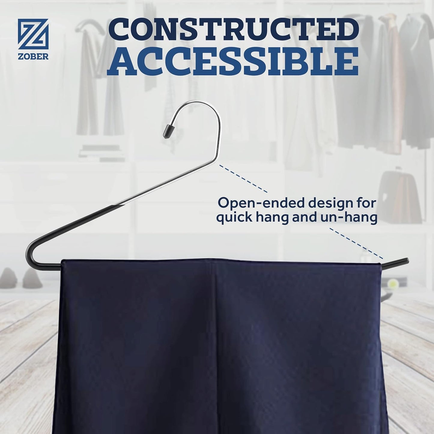 Zober Non-Slip Pants Hangers - 40 Pack Open-Ended Metal Hangers for Jeans & Clothes | Durable & Space-Saving (Black)