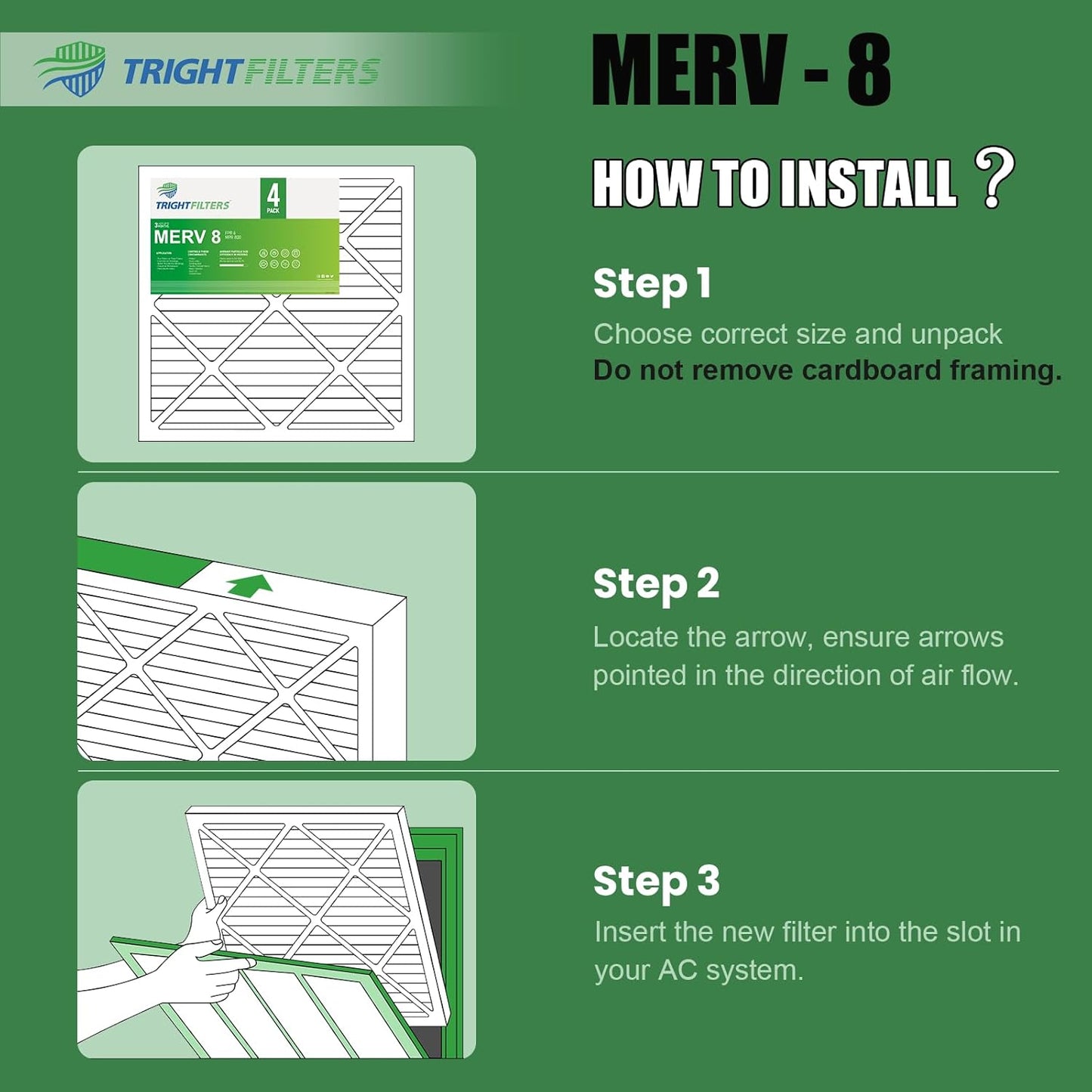 TRIGHTFILTERS 20x20x1 Air Filter - MERV 8 Pleated Dust Defense | 4 Pack Replacement for HVAC & AC Systems