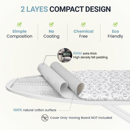UniSimp Ironing Board Cover and Pad 15"x54" Extra Thick Natural Cotton, Scorch and Stain Resistant Padding,Standard Size Iron Board Cover with Fasteners Heavy Duty Elastic Edge, Heatproof Ash