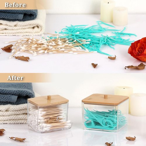 Hipiwe Acrylic Canister Jar Set - Clear Bathroom Dispenser for Q-Tips & Cotton Balls | 2 Pack