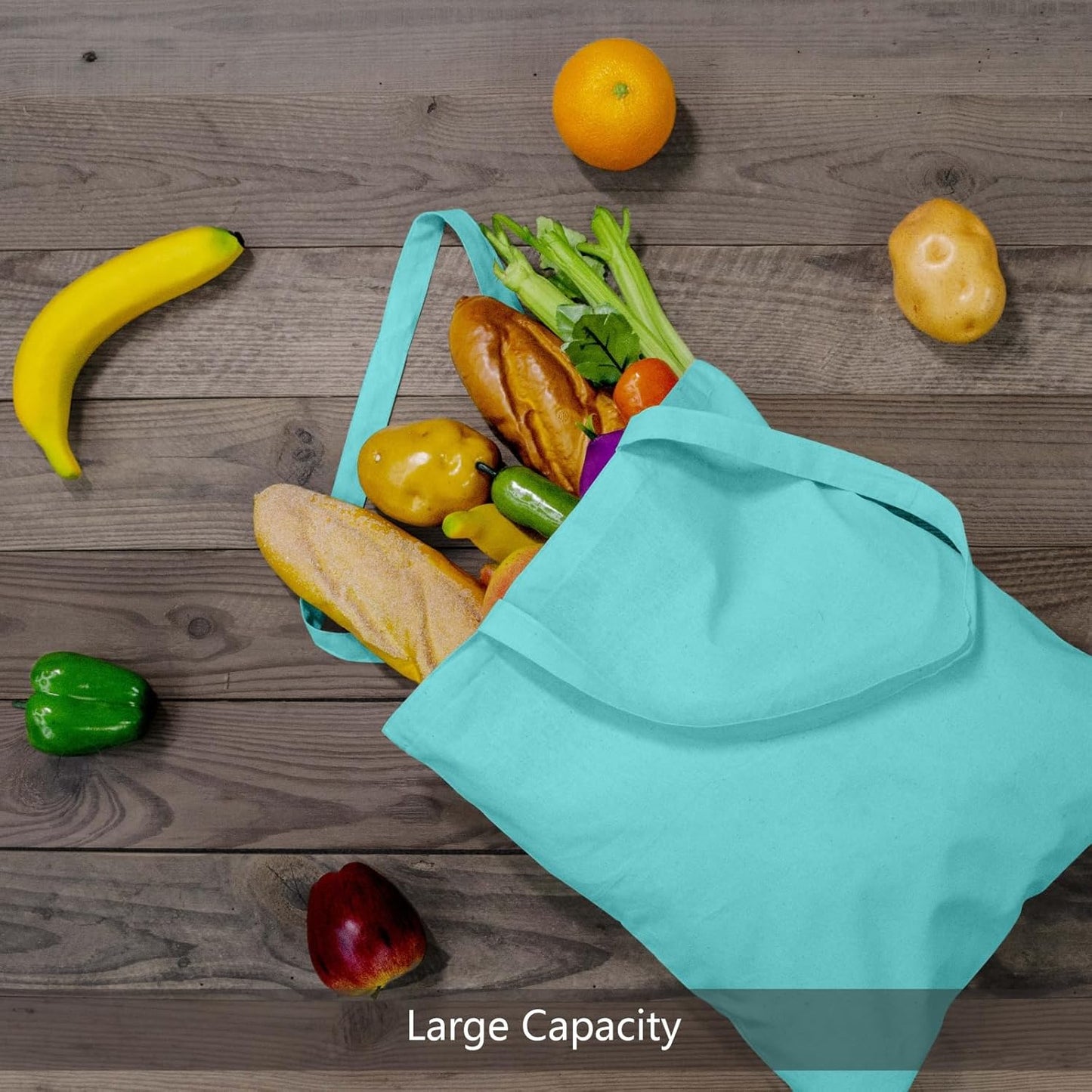 TOPDesign 16"x15" Aqua Blue Cotton Tote Bags - 6-Pack Lightweight Reusable Grocery Bags for DIY & Promotions