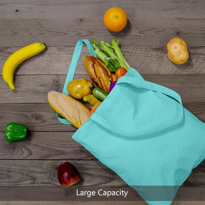 TOPDesign 16"x15" Aqua Blue Cotton Tote Bags - 6-Pack Lightweight Reusable Grocery Bags for DIY & Promotions
