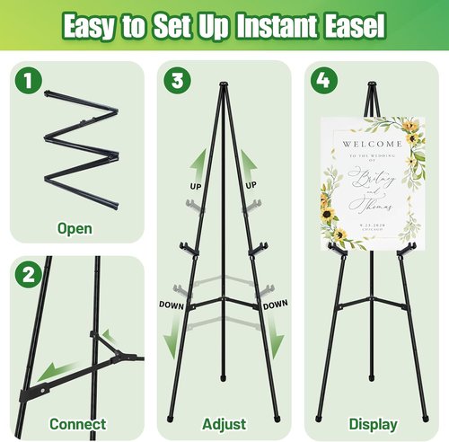 Display Easel Stand - 63" Adjustable Lightweight Poster Easel for Weddings & Paintings | Black