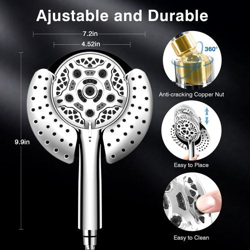 INAVAMZ Shower Heads with Handheld Spray Combo: 7.2" Rain Shower Head & Handheld Shower Head 2-IN-1 Shower Head with 60" Rotatable Stainless Steel Hose, Shower Trim Systems