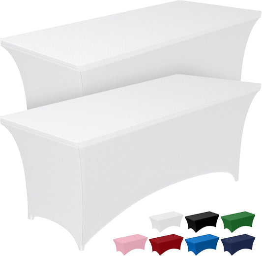 Pureegg Spandex Tablecloth 6ft - Fitted, Wrinkle-Free Stretch Cover for Rectangle Tables | 2 Pack, White
