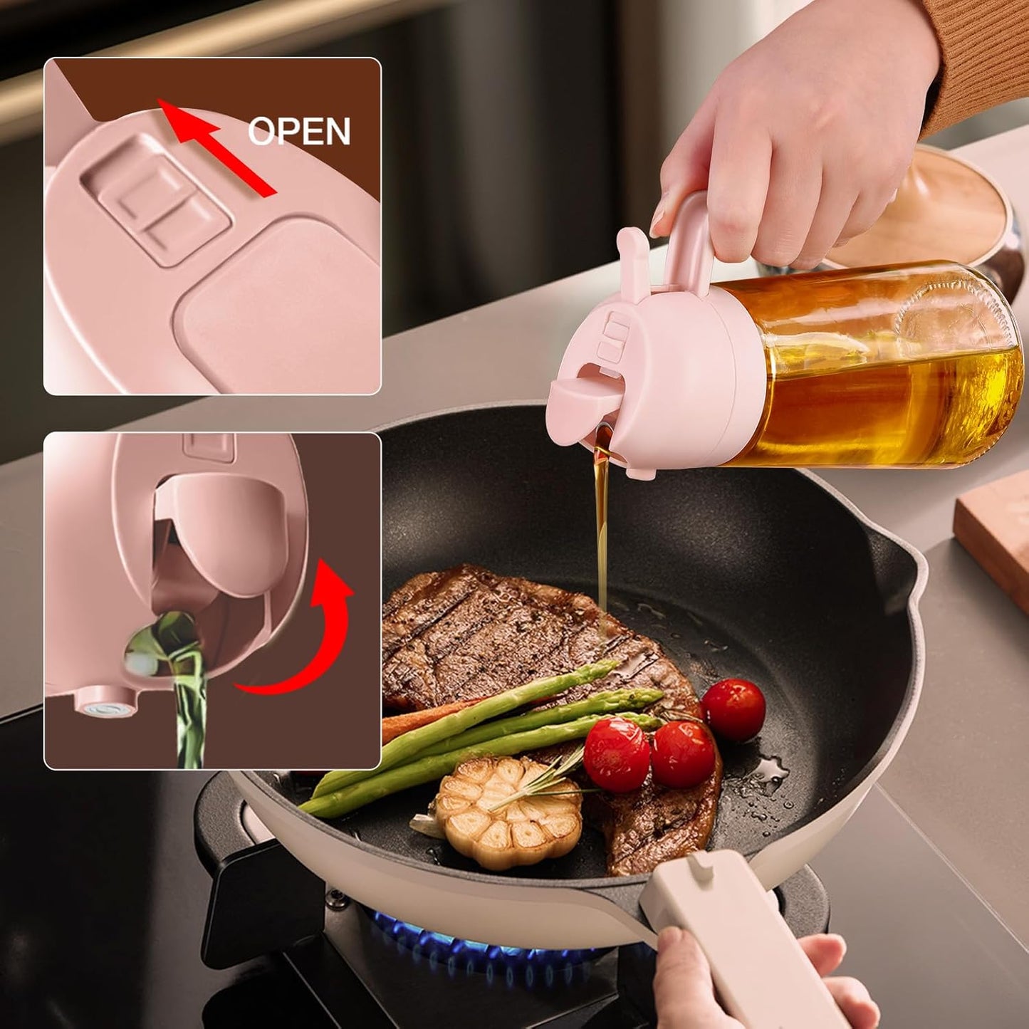 YARRAMATE Glass Olive Oil Sprayer - 16oz Food Grade Premium Spray Bottle for Cooking | Peach Pink