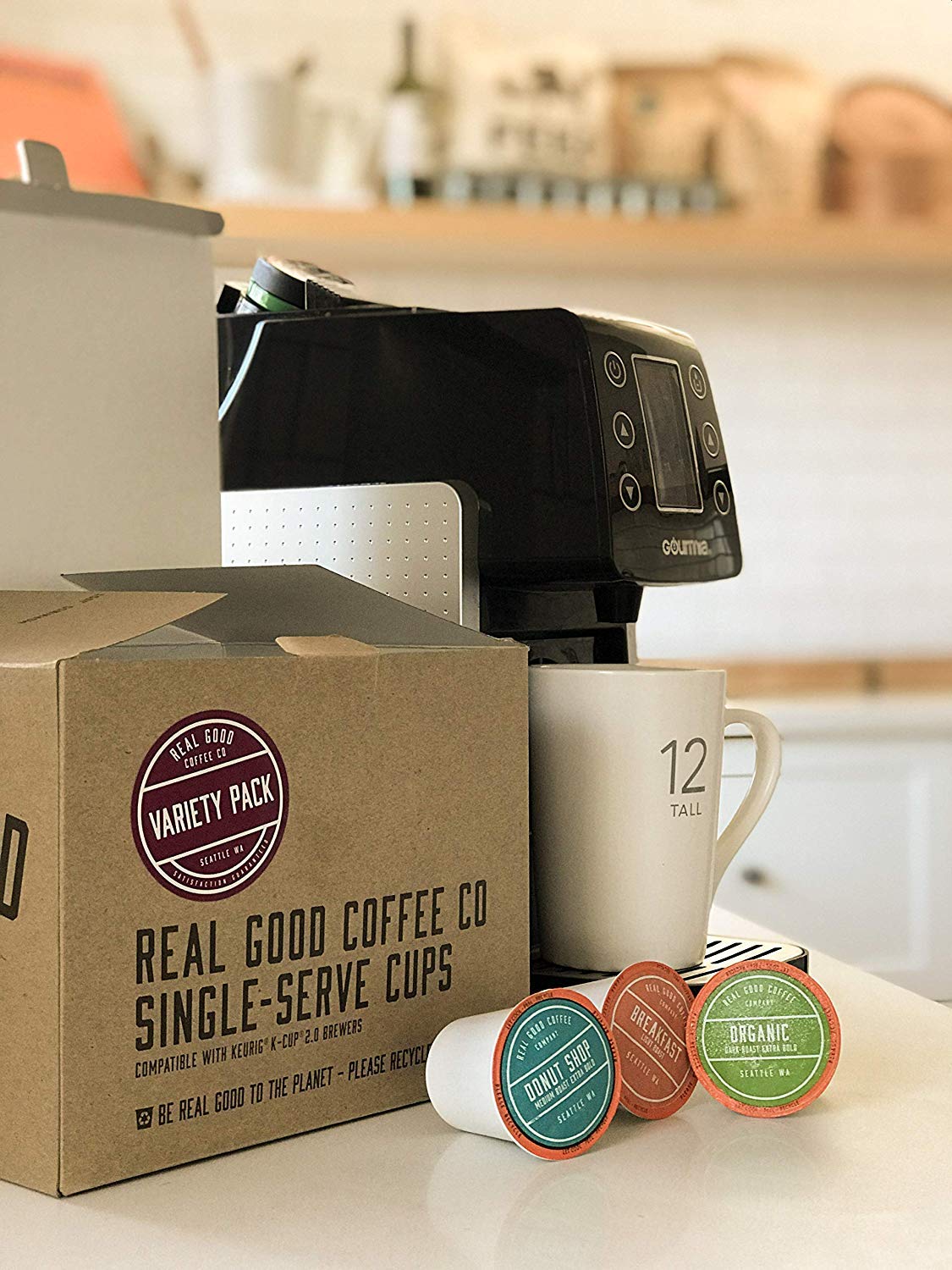 Real Good Coffee Company - Single Use Coffee Pods - Donut Shop Medium Roast Coffee - K-Cup Compatible including Keurig 2.0 Brewers - Recyclable Cups and Packaging - 36 Count