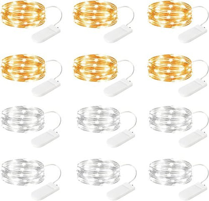 Brightown LED Fairy Lights - 12 Pack Waterproof Silver Wire String Lights | 7 Feet, 20 LEDs for Weddings & Parties