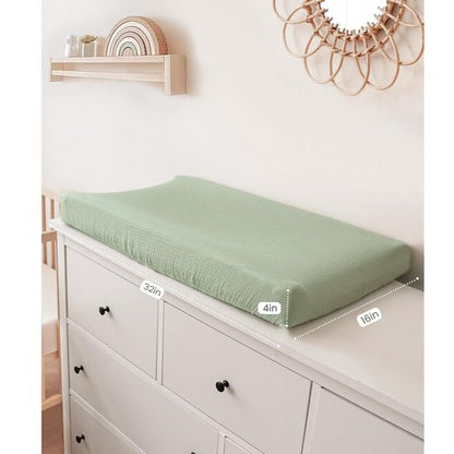 Konssy Muslin Changing Pad Covers - Ultra Soft & Breathable Cotton for Boys | 2 Pack in Woodland & Sage