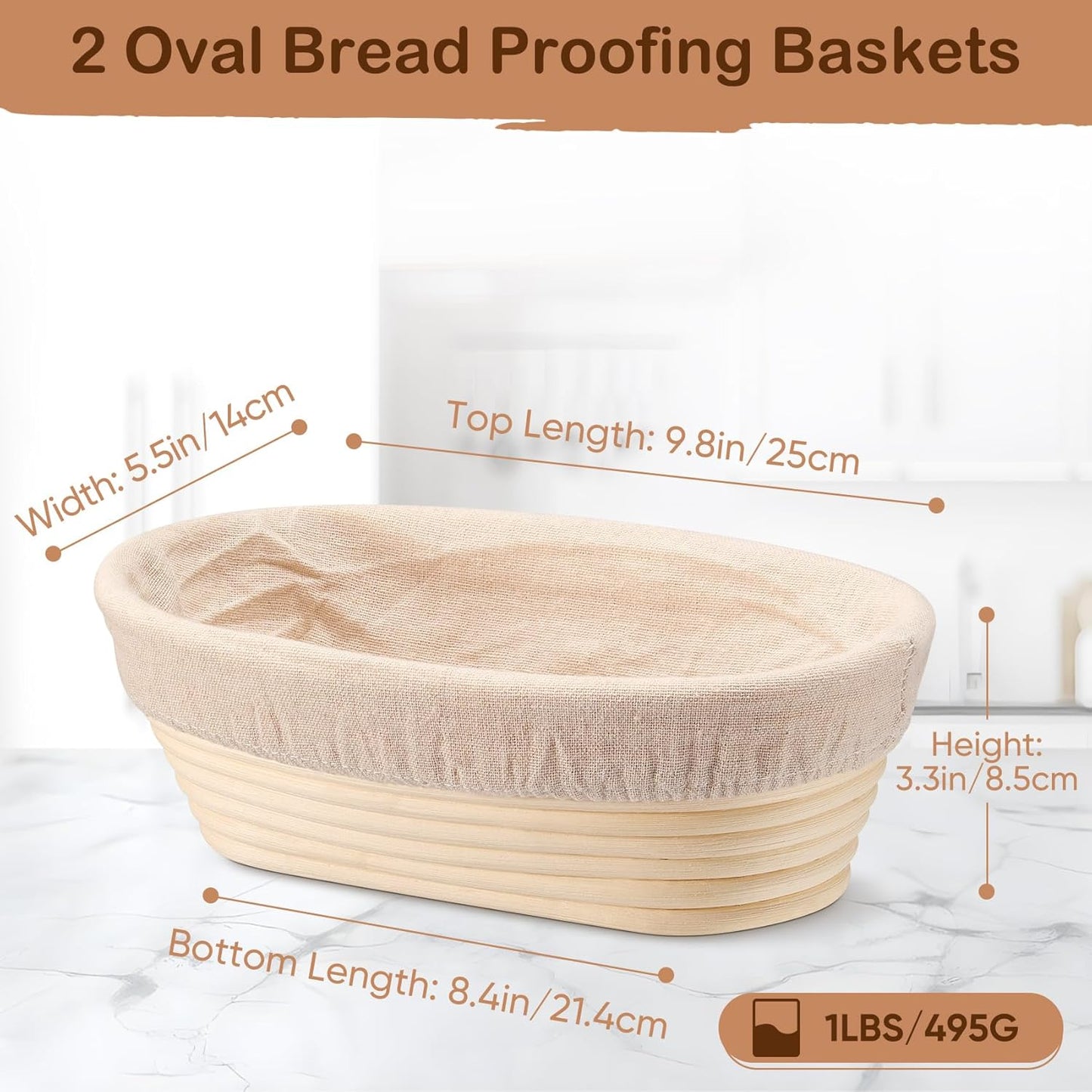TeamFar Sourdough Bread Proofing Basket Set - 10 Inch Oval Baskets with Liner for Perfect Dough Fermentation