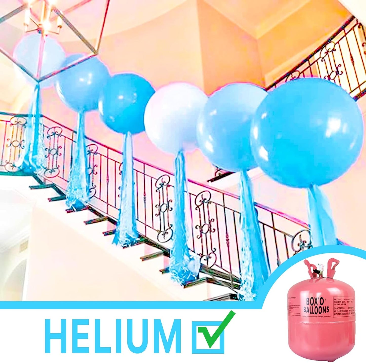 PartyWoo Light Blue Balloons - 36 Inch Pastel Latex Helium Balloons for Baby Shower & Birthday Celebrations