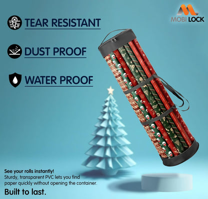 Mobi Lock Wrapping Paper Storage Bag - Cylindrical Organizer with Zipper & Handles - Holds 18-25 Rolls