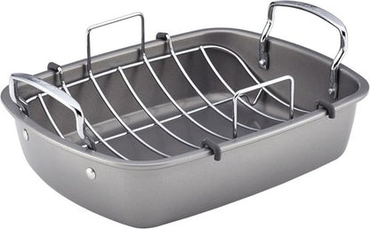 Circulon Total Bakeware Nonstick Roasting Pan with Rack - 17-Inch x 13-Inch, Gray Finish