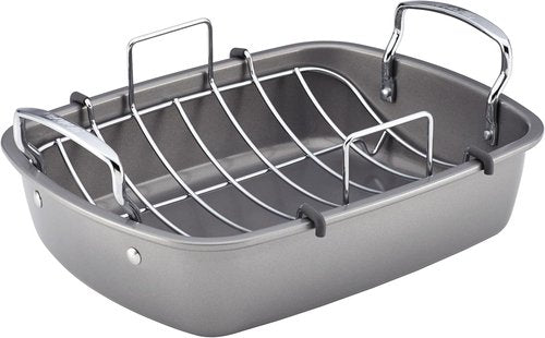 Circulon Total Bakeware Nonstick Roasting Pan with Rack - 17-Inch x 13-Inch, Gray Finish