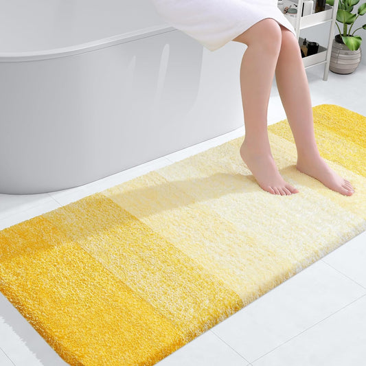 OLANLY Large Bath Rug Mat - Extra Soft Microfiber with Rubber Backing | Quick-Dry, Machine Washable, 54x24, Yellow