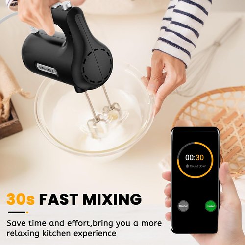 Lord Eagle 5-Speed Hand Mixer - 300W Compact Electric Mixer with 5 Attachments & Storage Bag | Lightweight Black Design for Baking