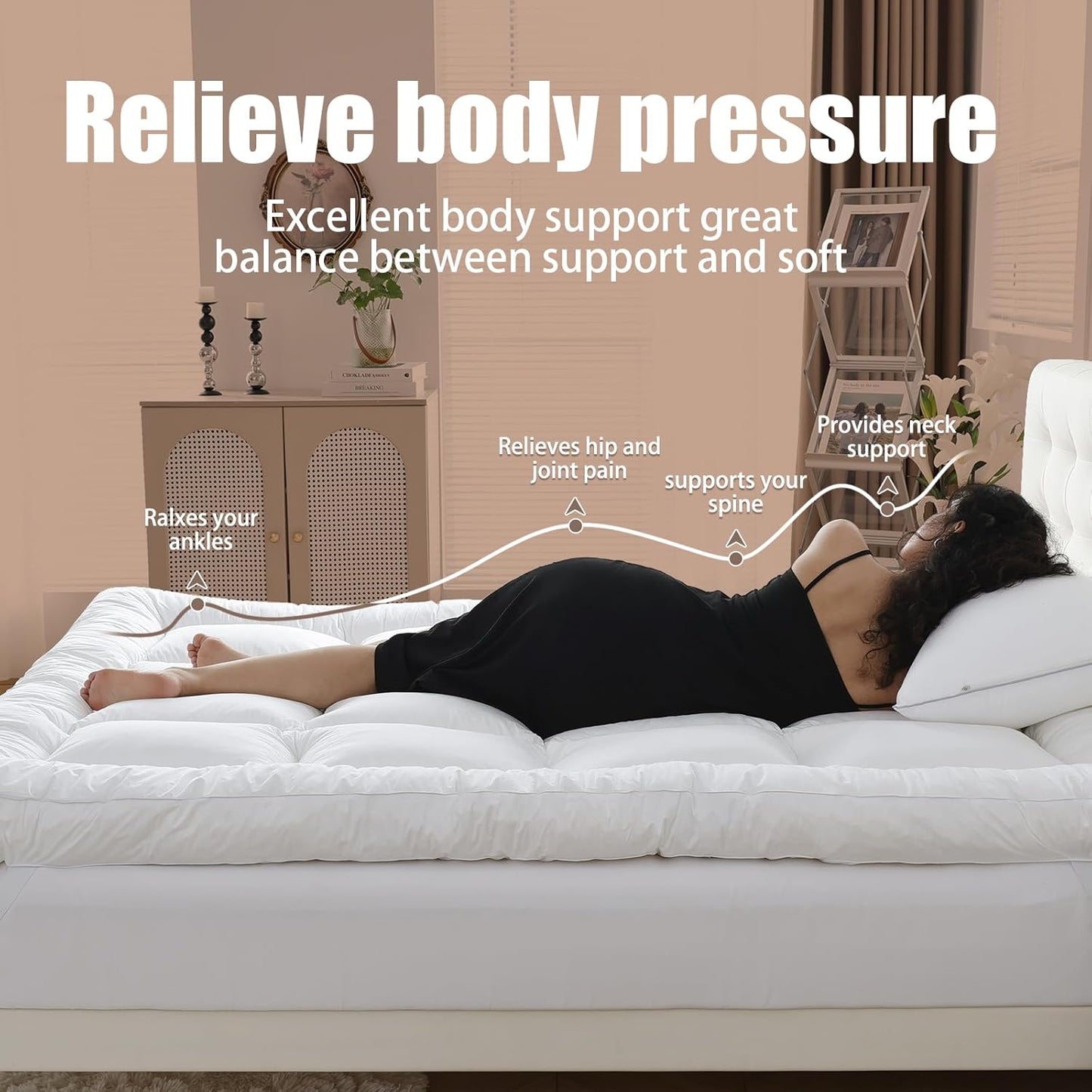 WhatsBedding 5-Inch Memory Foam Mattress Topper - Queen Size for Back Pain Relief | Soft, Breathable Support (80x60x5 in)