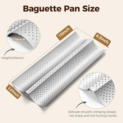 Yupjlia Baguette Bread Pan - Premium Nonstick Perforated Baking Tray for 2 Loaves | Perfect for Sourdough & Italian Bread