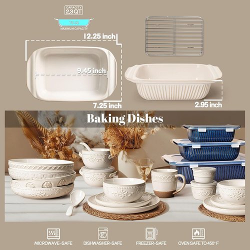 Artena Baking Dish - 2.3 Quart Casserole Dish With Handles | Deep Rectangular Ceramic Bakeware, White
