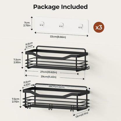 Orimade Shower Caddy - Wall Mounted Rust Resistant Stainless Steel Organizer | 2 Pack, Black with 5 Hooks