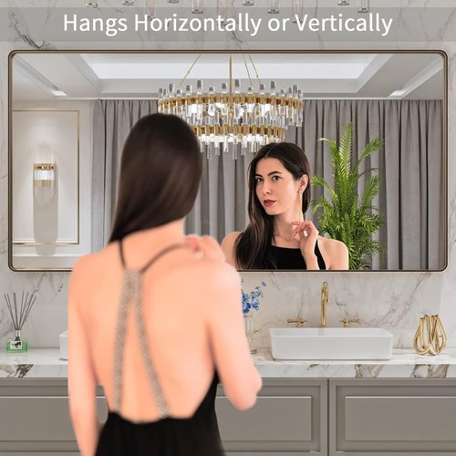 LOAAO Bronze Bathroom Mirror - 72”x36” Rounded Rectangle with Anti-Rust Metal Frame | Versatile Hanging Options