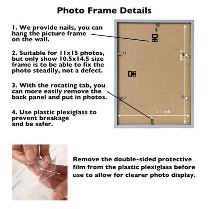 JCJMY 11x15 Picture Frame Rustic White for Wall Hanging, Wall Mounting Horizontally or Vertically, 11 x 15 Wall Gallery Poster Photo Frame with Shatter Resistant Plexiglass, Rustic White