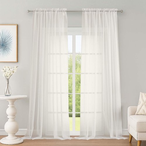 OWENIE Ivory Sheer Curtains, Sheer Curtains 96 inches Long 2 Panels Set, Rod Pocket Voile Fimly Sheer Drapes for Living Room/Bedroom, 2pcs, Each 59" W x 96" L
