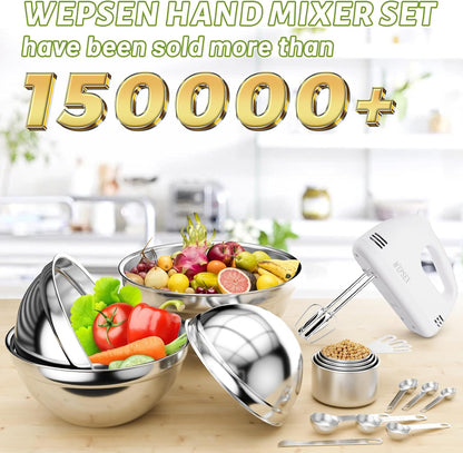 Skiennix Electric Hand Mixer - 5-Speed Handheld Mixer with 4 Stainless Steel Bowls & Measuring Cups | 200W Baking Essential