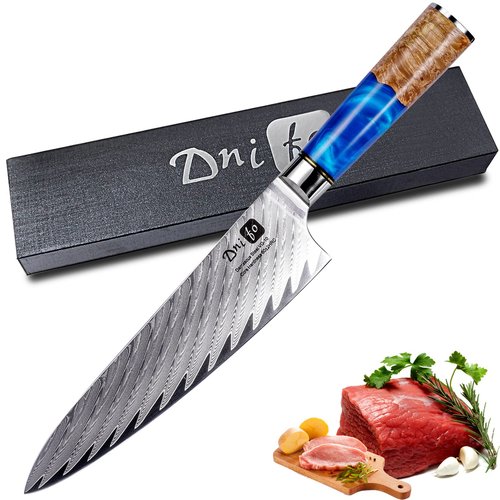 Dnifo Chef Knife, Damascus VG-10 Steel 8 inch Professional Sharp Kitchen Knife, Japanese Chef Knives Full Tang Half Bolster Cooking Damascus Knife, Anti-rusting Forged Damascus Chef's Knife