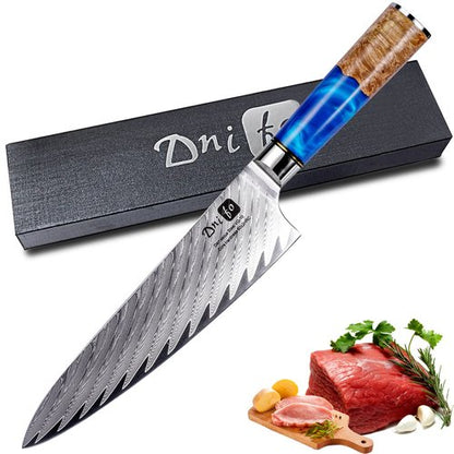 Dnifo Chef Knife, Damascus VG-10 Steel 8 inch Professional Sharp Kitchen Knife, Japanese Chef Knives Full Tang Half Bolster Cooking Damascus Knife, Anti-rusting Forged Damascus Chef's Knife