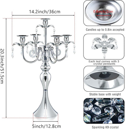 Skiennix 5-Arm Candle Holder - 20.3'' Tall Metal Candelabra for Elegant Home & Wedding Decor | Silver