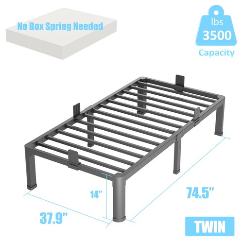 FUIOBYVV Twin Bed Frames with Round Corner Edge Legs, 14 Inch High 3500 lbs Heavy Duty Metal Platform Bed Frame Twin Size, No Box Spring Needed/Non-Slip/Steel Slat Support/Noise Free