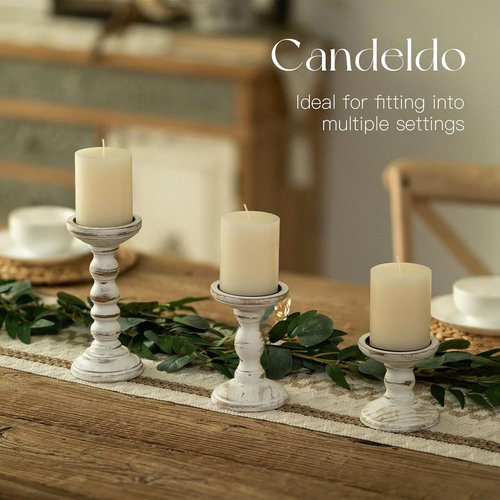 Candeldo Wood Candle Holders - Rustic Pillar Candle Holders Set of 3 | Tall Shabby Chic Decor