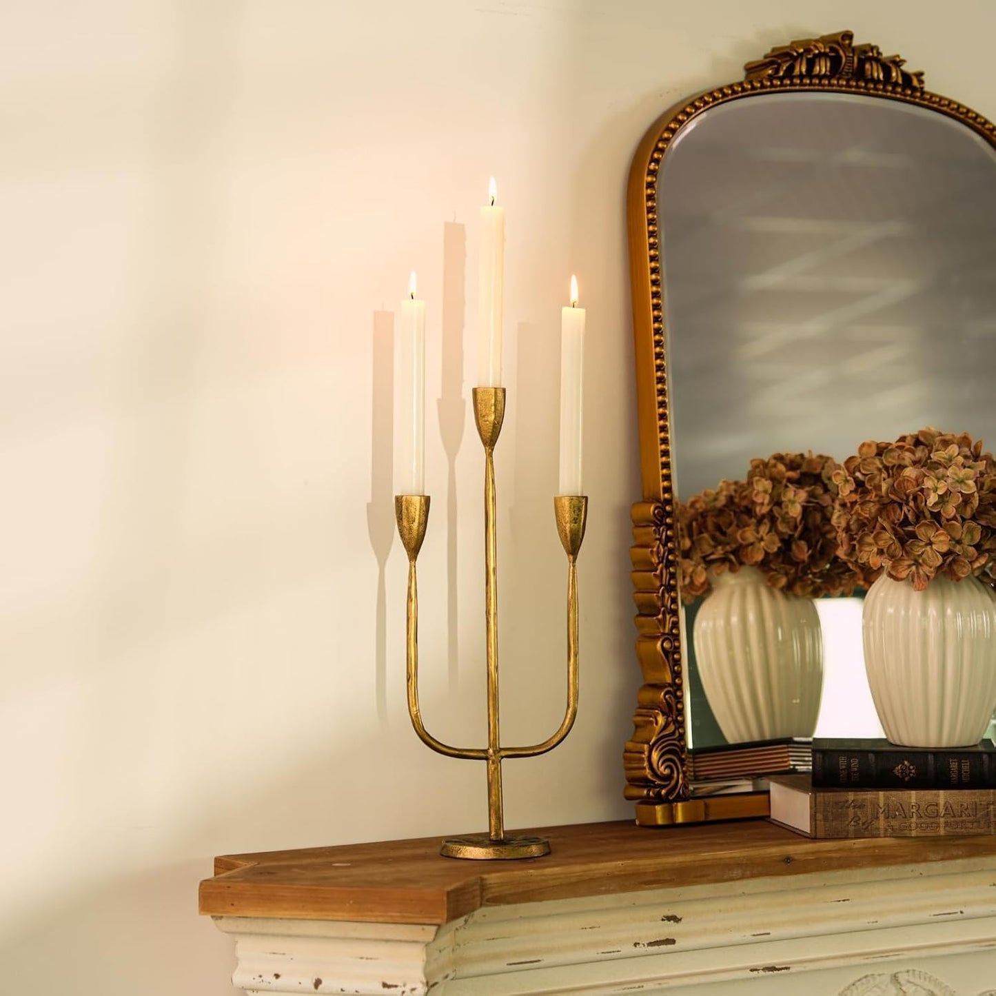 Romadedi Brass Candelabra - Vintage Gold Taper Candle Holders for Elegant Table Centerpieces | Tall Iron Design