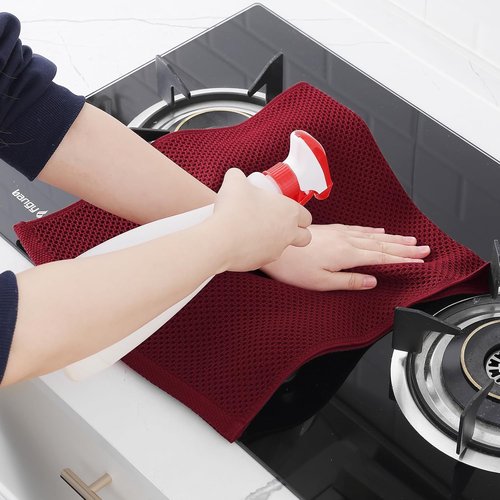 Homaxy Kitchen Dish Towels - Ultra Soft 100% Cotton Waffle Weave, Quick Drying, 13 x 28 Inches, 12-Pack, Burgundy